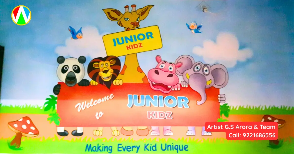 Welcome banner play school wall painting with safe fade-resistant colors