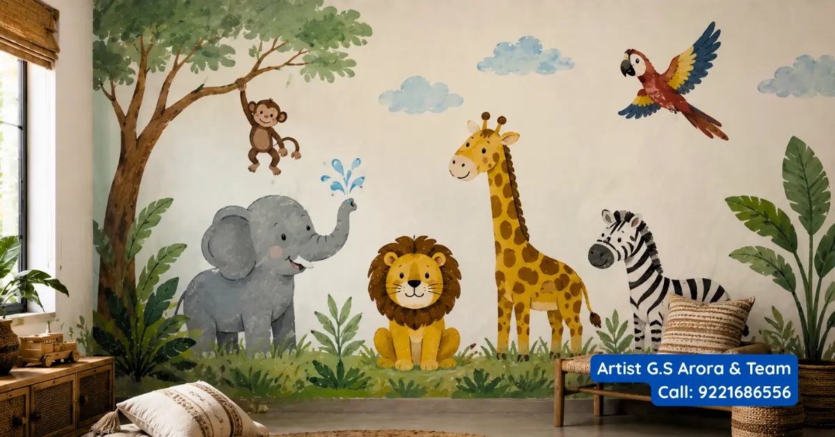 Premium Wall Decor Magical Kids Room featuring a joyful jungle safari theme