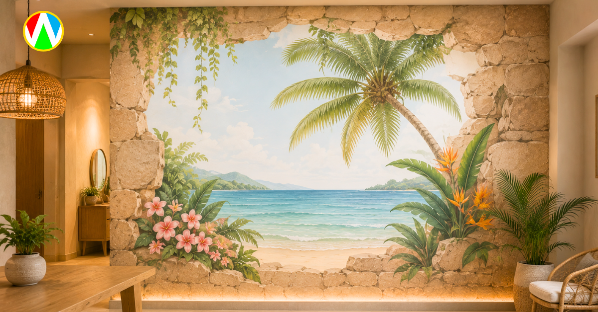 3D Trompe L'oeil premium tropical wall decor by Artist G.S. Arora