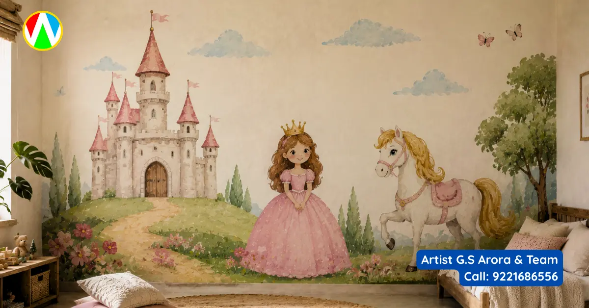 Whimsical princess bedroom mural